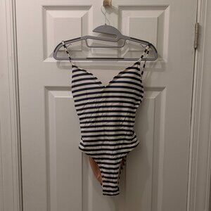 J.Crew Navy and White Striped Low-Back One Piece Bathing Suit - Size 4